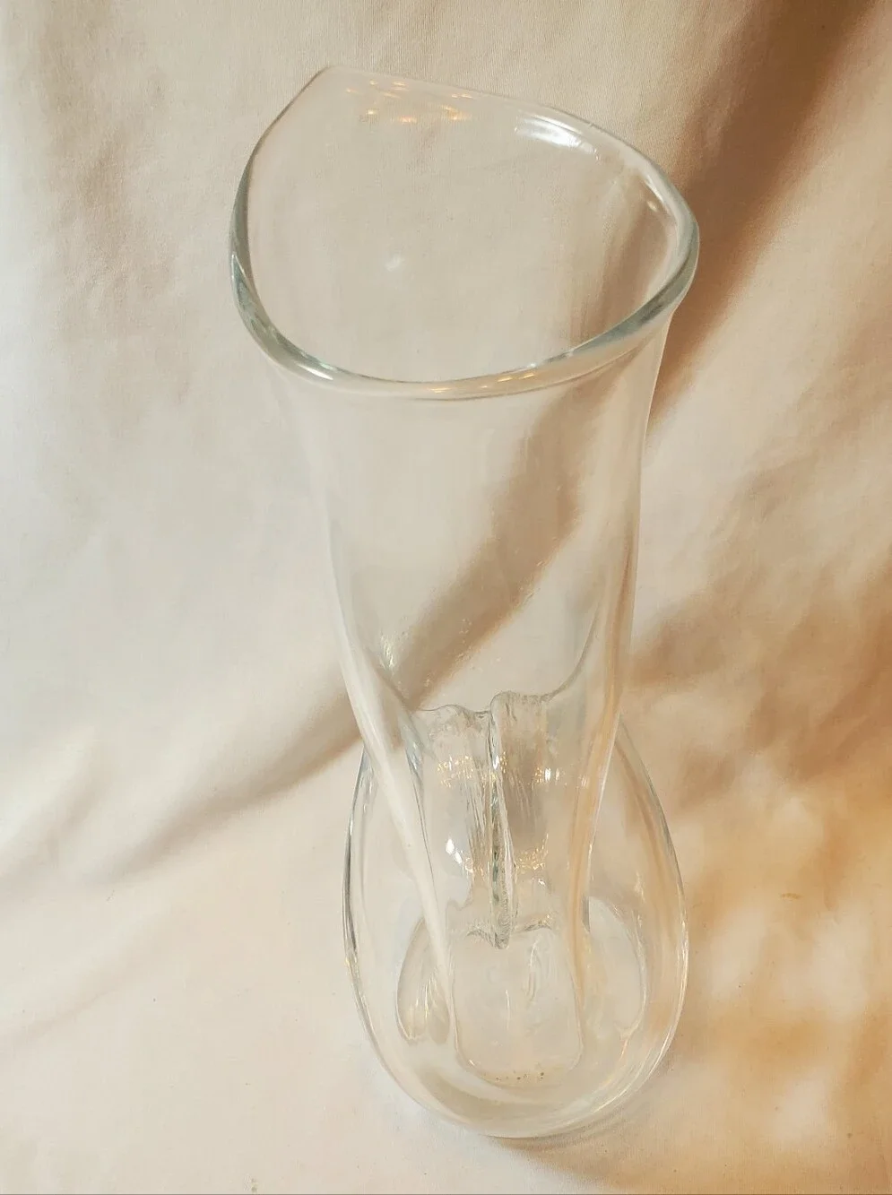 Wine Decanter Clear Glass Pitcher With Donut Hole Cutout Vintage Vase MCM Retro
